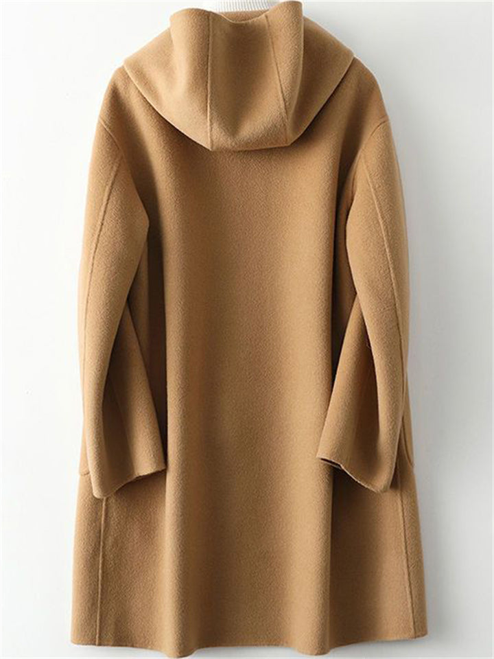 Women's Casual Solid Color Pockets Single Breasted Hooded Coats