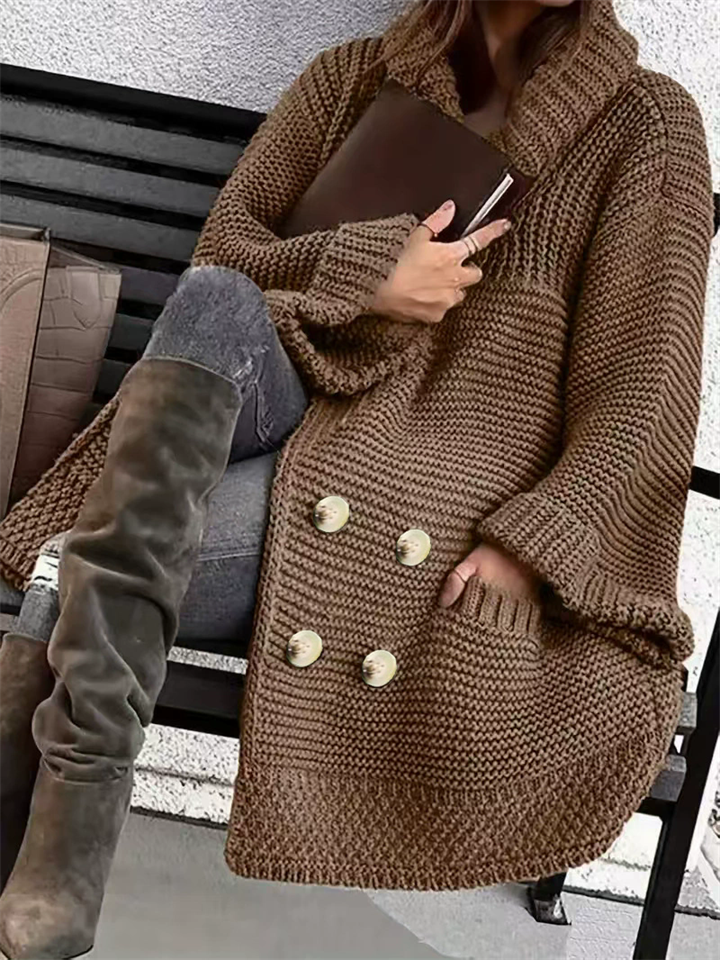 Plus Size Women's Winter Solid Color Double Breasted Cardigan Knitted Sweaters