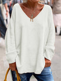 Women's Casual Deep V Neck Cozy Pullover Oversized Shirt