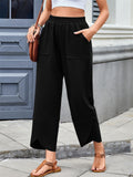 Women's Solid Color Casual Elastic Waist Cropped Pants