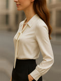 Women’s Elegant Satin Bow Tie Office Blouse