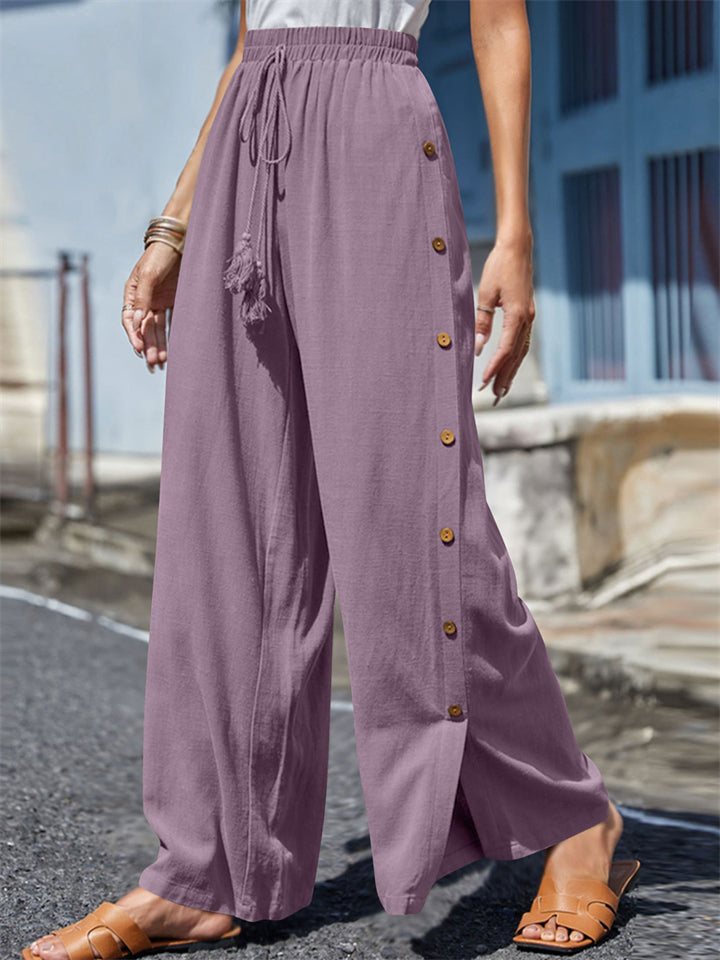 Female Plus Size Side Split Buttoned Drawstring Pants