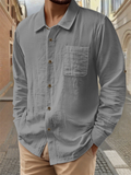 Men's Simple Holiday Style Long Sleeve Shirt with Pocket