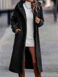 Women' S Winter Solid Color Long Hooded Cardigan Long Coats