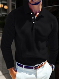 Men's Long Sleeve Button-Down Stripe Knitted Casual Polo Shirts