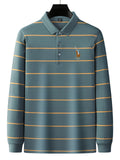 Men's Cotton Stripe Casual Long Sleeve Polo Shirts