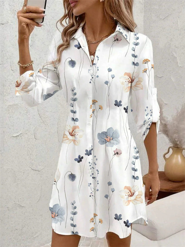 Women's Summer Holiday Style Printed Button Up Lapel Shirt Dress