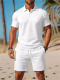 Men's Summer Casual 2 Piece Outfits Short Sleeve Polo Shirt Shorts Set