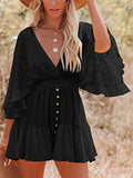 Sexy V Neck Wide Sleeve Waisted Mini Dress for Women