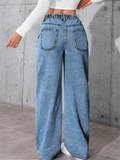 Women's Vintage Mid-Waisted Wide Leg Jeans Washed Denim Pants