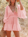Sexy V Neck Wide Sleeve Waisted Mini Dress for Women