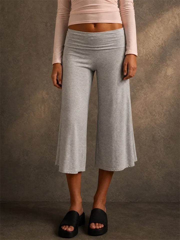 Women Foldover Waist Wide Leg Lounge Capri Yoga Pants