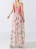Summer Floral Print Sleeveless Square Neck Strappy Maxi Dress for Women