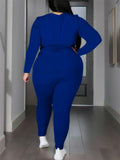 Plus Size Women's Simple Plain Color Long Sleeve Top Tight Pants Set