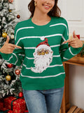 Women's  Contrast Color Striped Santa Claus Sequined Round Neck Sweaters