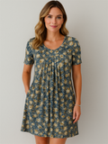 Women's Summer Floral Printed Round Neck Pocket Dress