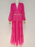 Women's V-Neck Vintage Holiday Ruffled Split Big Hem Dresses