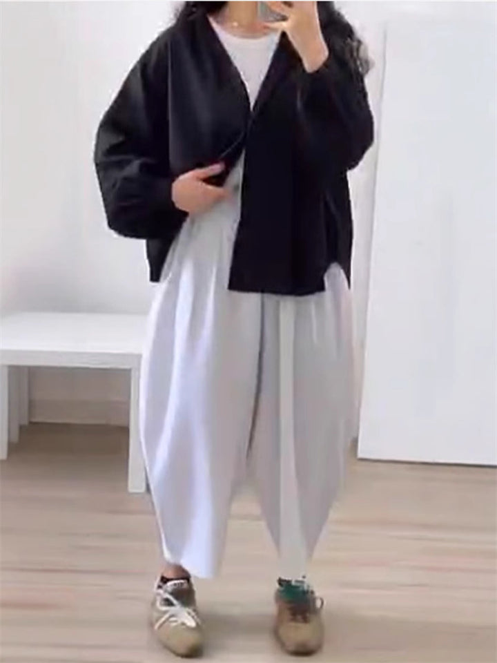 Women's 2Pcs Solid Color Long Sleeve Button Up Cardigan Shirt & Pants Set