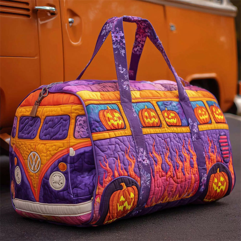 Halloween Van Pumpkin Flame Quilted Duffle Bag