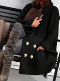 Plus Size Women's Winter Solid Color Double Breasted Cardigan Knitted Sweaters
