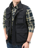 Men's Solid Color Pockets Casual Outdoor Sleeveless Vest Coats