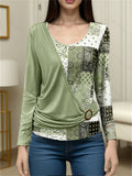 Women's Casual Contrast Color Patchwork Round Neck T-Shirt