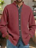 Men's Contrast Trim Waffle-Knit Button Up Casual Shirts