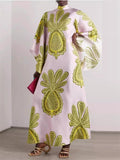 Women's Holiday Style Print Stand Collar V-neck 3/4 Sleeve Maxi Dress