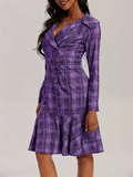 Women's Trendy Plaid Double-breasted Patchwork Ruffled Hem Dress