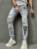 Men's Hip Hop Embroidery Patch Ripped Jeans