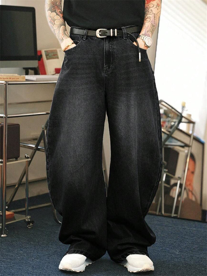 Men's Retro Urban Barrel Fit Baggy Washed Denim Jeans