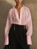 Women's Sheer V Neck Pleated Lantern Sleeve Blouse