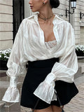 Women's Trendy Loose Lapel Puff Long Sleeve Blouse