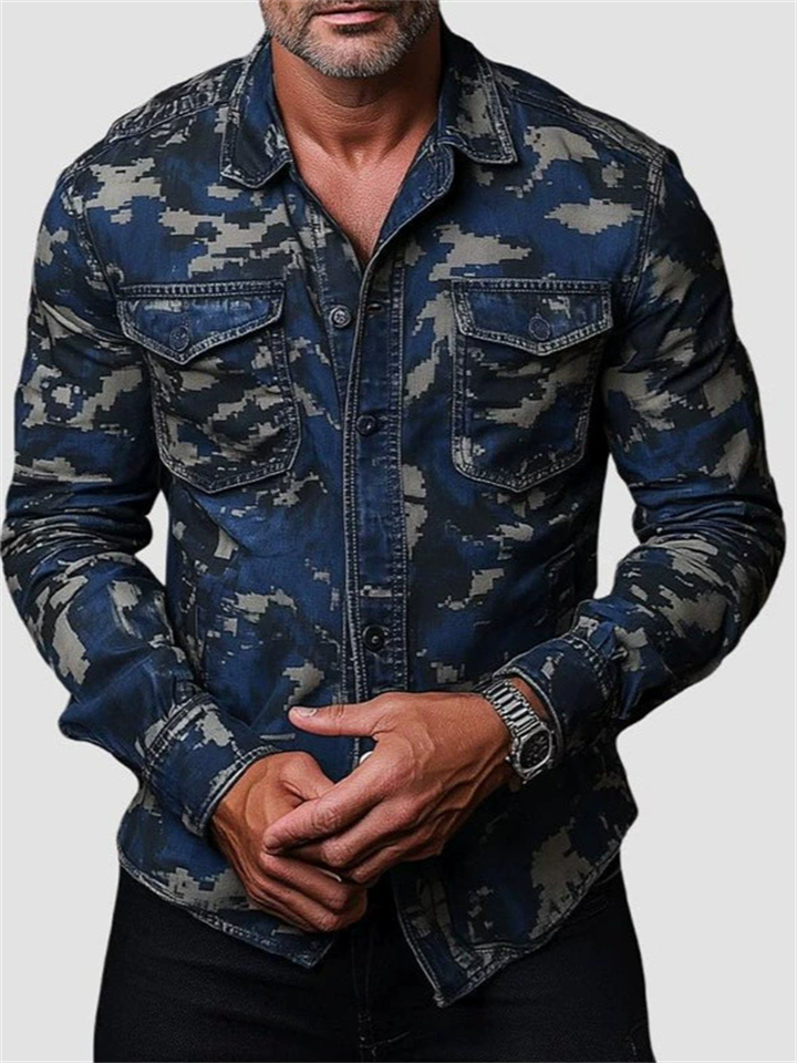 ‌Men's Camouflage Print Cargo Shirt with Pockets for Casual Wear‌