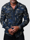‌Men's Camouflage Print Cargo Shirt with Pockets for Casual Wear‌