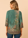 Women's Summer Boho Ethnic Style Floral Printed V-Neck Shirt