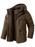 ‌Men's Warm Thermal Lined Outdoor Hooded Coat with Multiple Pockets‌