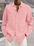 Men's Button Up Long Sleeves Stripe Texture Cotton Linen Shirts