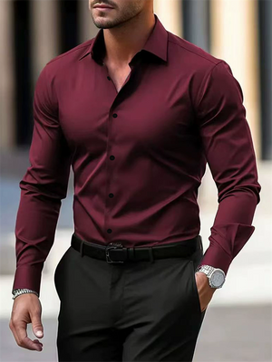 Men's Autumn Solid Color Button Up Long Sleeve Lapel Suit Shirts