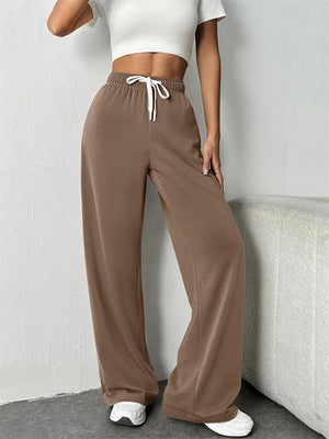 Women's Comfy Casual Solid Color Drawstring Wide Leg Pants