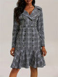 Women's Trendy Plaid Double-breasted Patchwork Ruffled Hem Dress