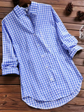 Retro Plaid Lapel Button Long Sleeve Mid-Length Shirt for Women