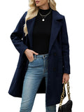 Women's Winter Long Wool Blend Lapel Double Breasted Trench Coats