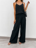 Summer Holiday Style Solid Color Strap Top & Pants Set for Women