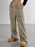 Women's Retro Street Drawstring Leopard Printed Wide Leg Pants