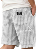 Men Corduroy Elastic Waist Drawstring Multi-pocket Shorts