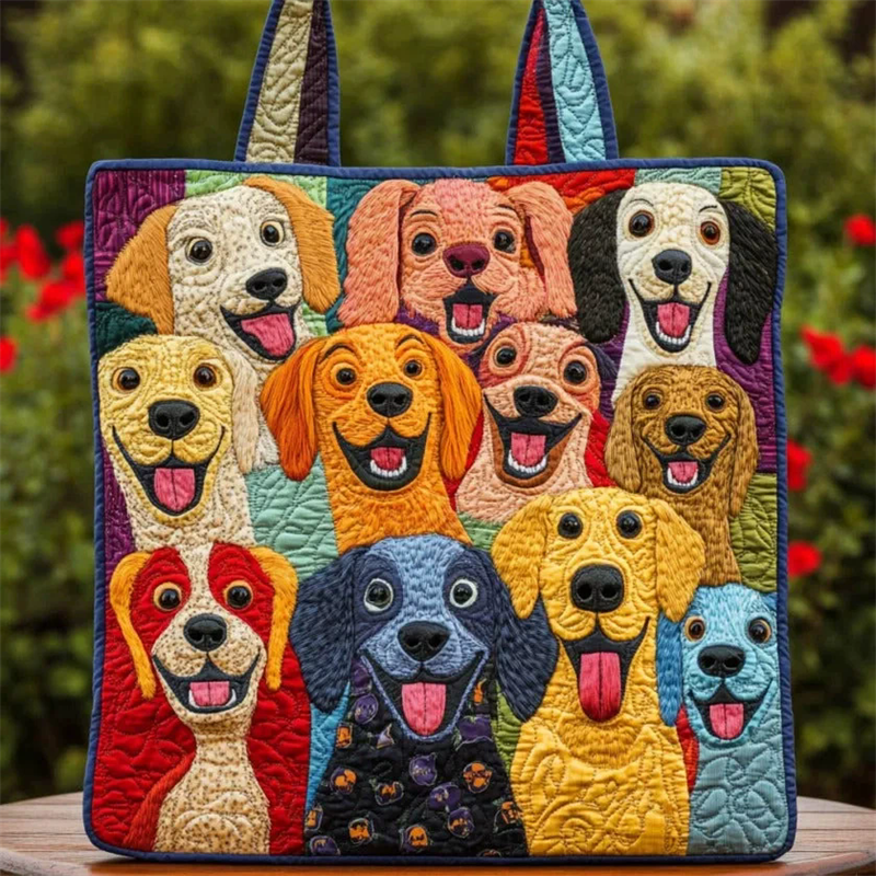 Quilted Multi-Dog Breed Canvas Tote Bag