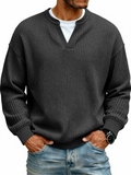 Men's Waffle-Knit Round Neck Long Sleeve Casual Tops