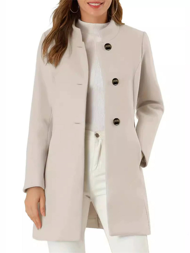 Women's Autumn Elegant Beige Solid Color Single Breasted Stand Collar Coats