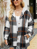 Women's Casual Plaid Long Sleeve Button Up Hooded Coat